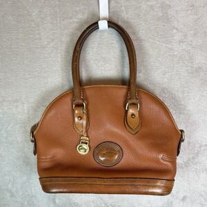 Vtg Dooney Bourke Norfolk Satchel Tan Purse Bag All Weather USA Brown Leather